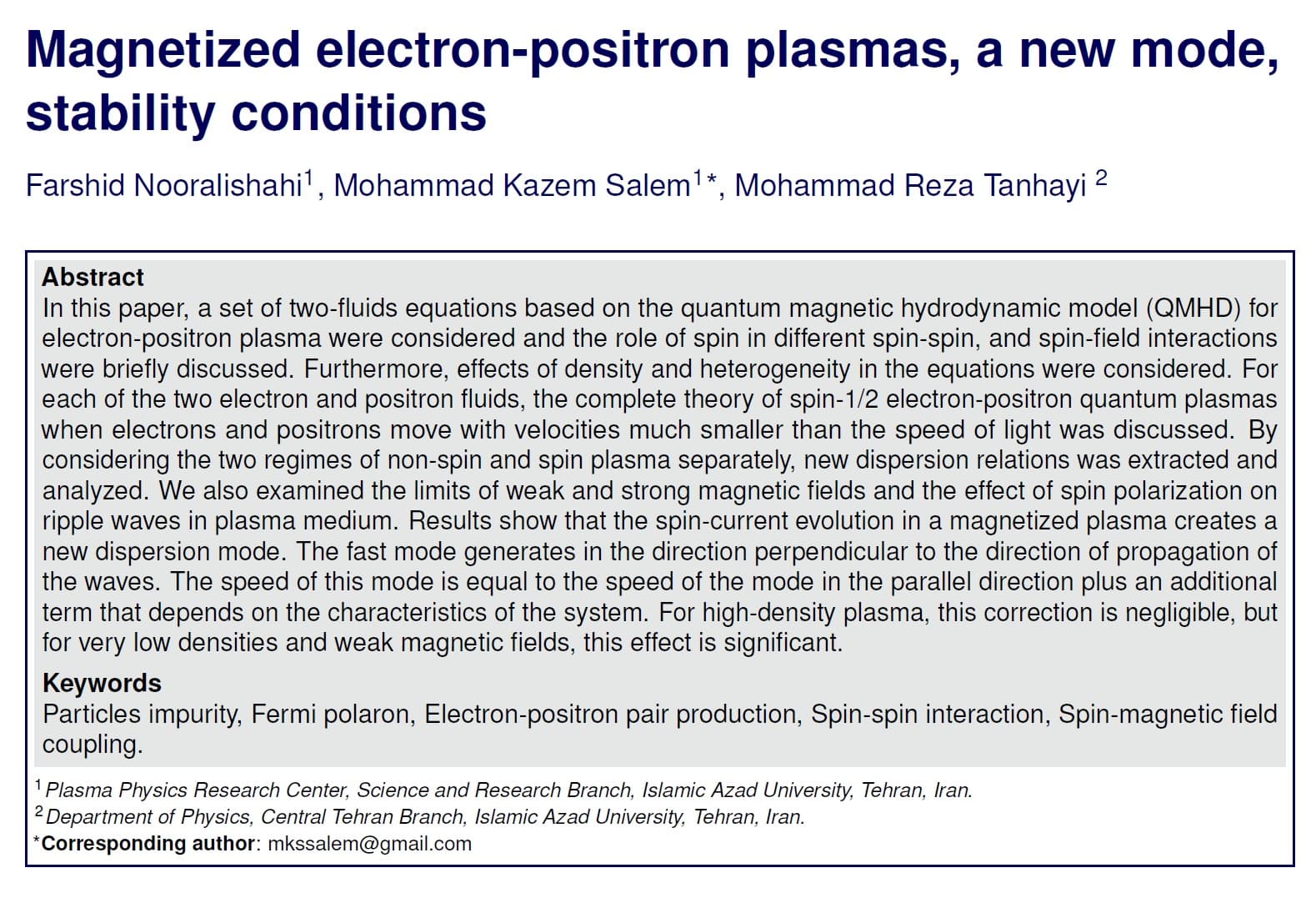 Magnetized electron-positron plasma, new mode, stability conditions