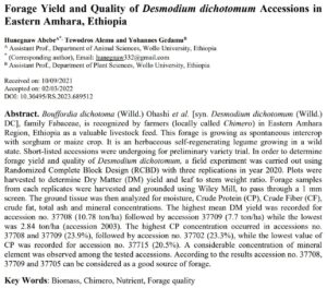 Forage Yield and Quality of Desmodium dichotomum Accessions in Eastern Amhara, Ethiopia