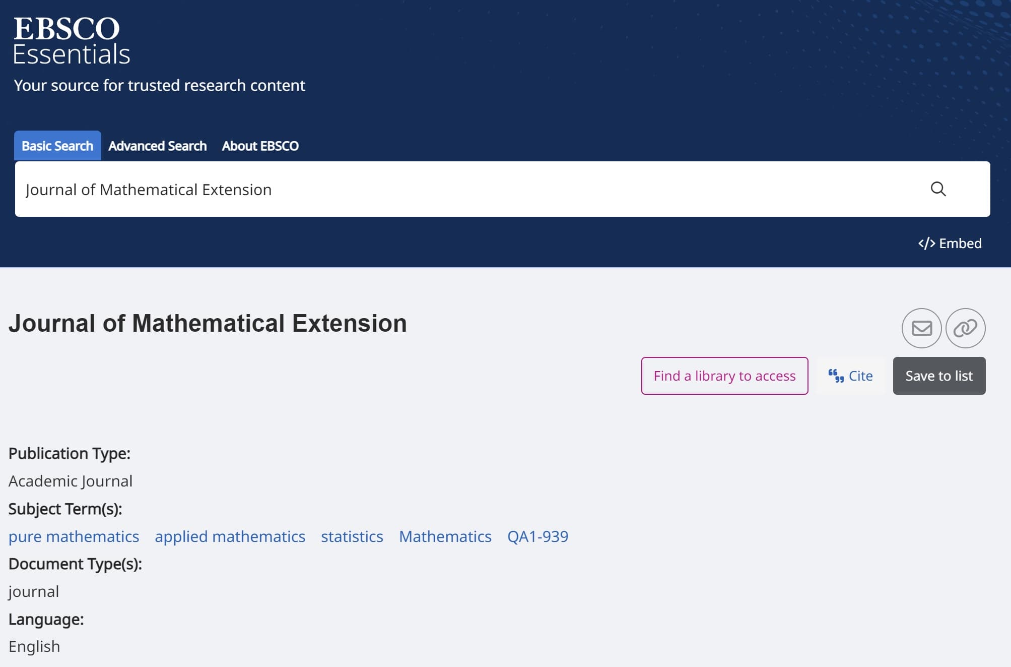 EBSCO - Journal of Mathematical Extension-JME